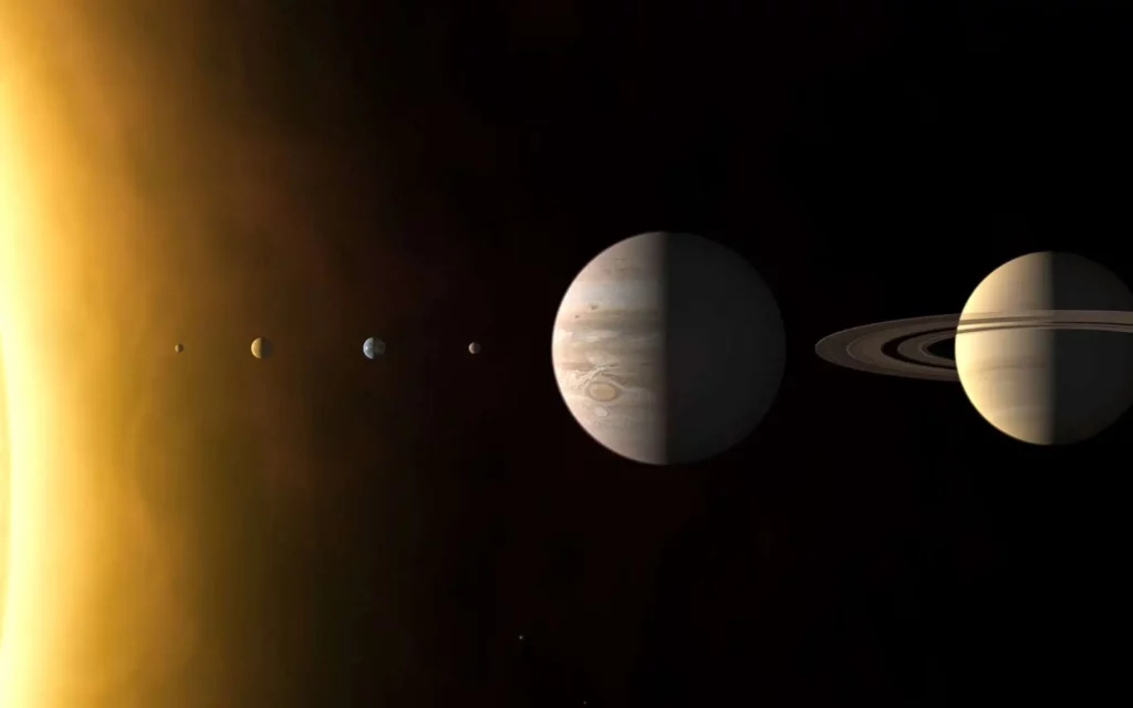 Mercure, Vénus, Mars, Jupiter et Saturne